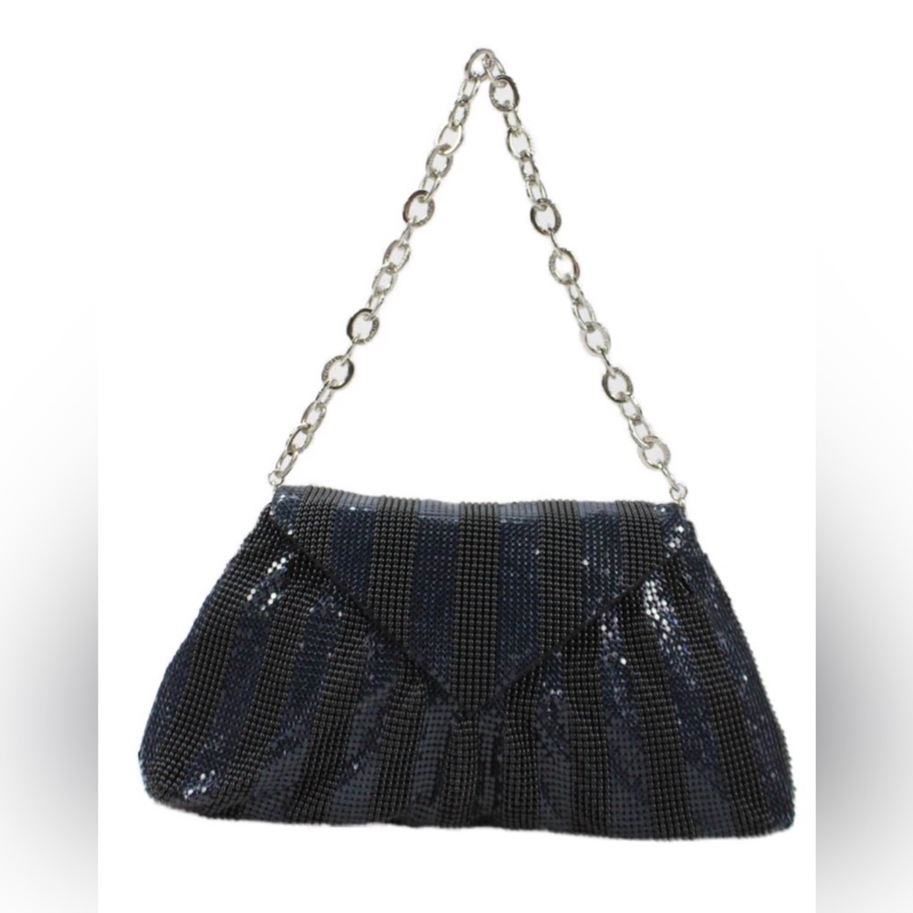 BCBGMaxAzria Black Navy Beaded Chain-Handle Clutch